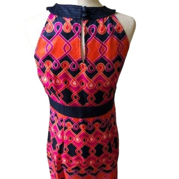 ANN‎ TAYLOR LOFT SLEEVELESS NAVY/PINK/ORANGE PRINT HALTER DRESS 4-EUC - Picture 6 of 11